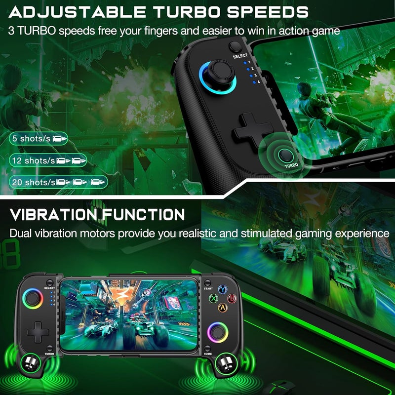 KICKDOT Wireless Phone Controller for iPhone/Android No Deadzone, Mobile Gaming Controller Support Xbox Game Pass, Steam Link, GeForce Now, Call of Duty, Roblox, Cloud Gamepad for iOS with Dynamic LED Lights - Image 4